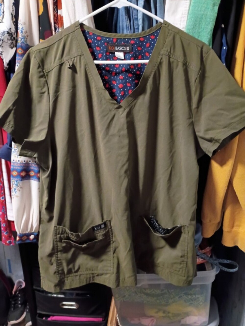 koi Basics Olive Green V-neck Medical Scrub Top